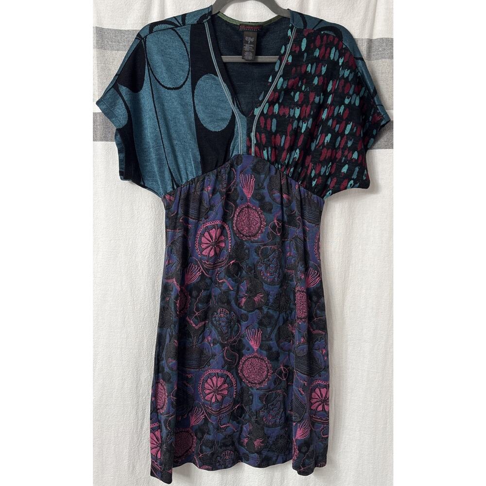 Custo Barcelona Womens Dress Size 2 Cotton/Wool V-Neck Short Sleeve Mini
